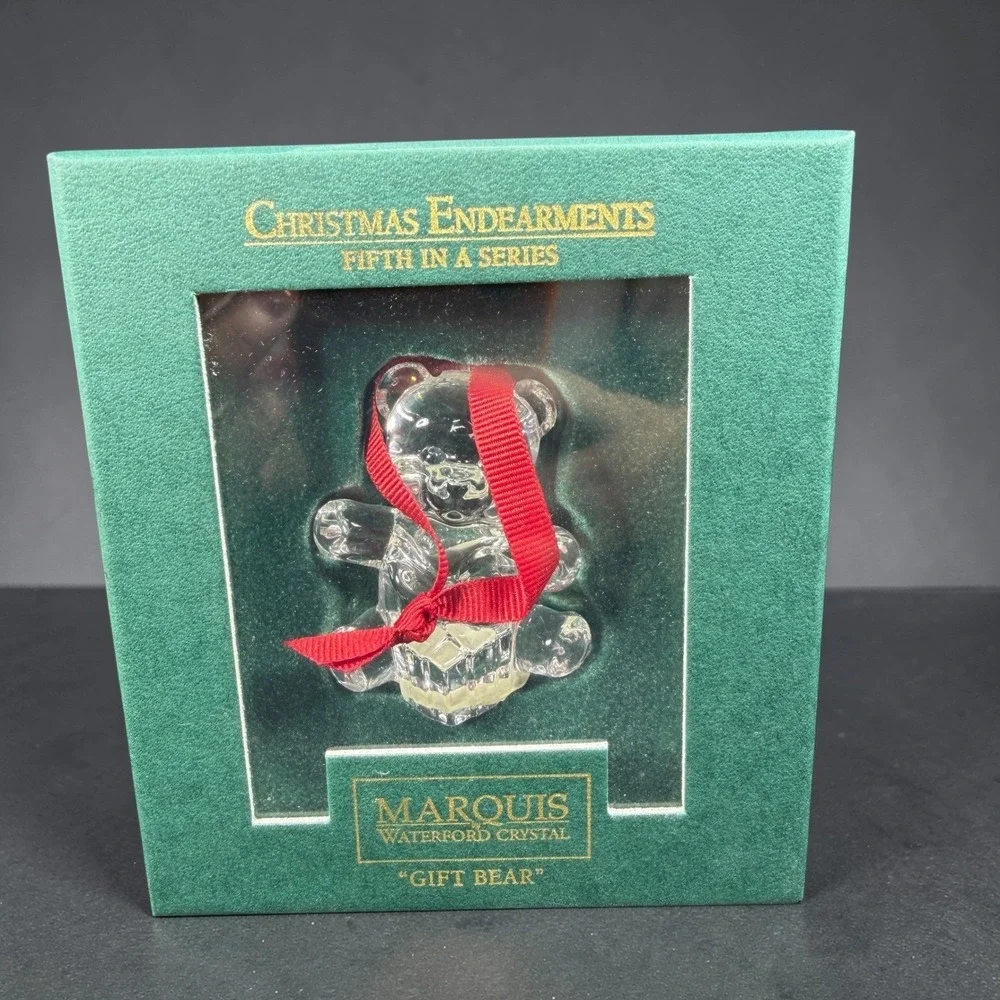 Marquis Waterford Crystal Gift Bear Ornament Christmas Endearments 5thSeries Box